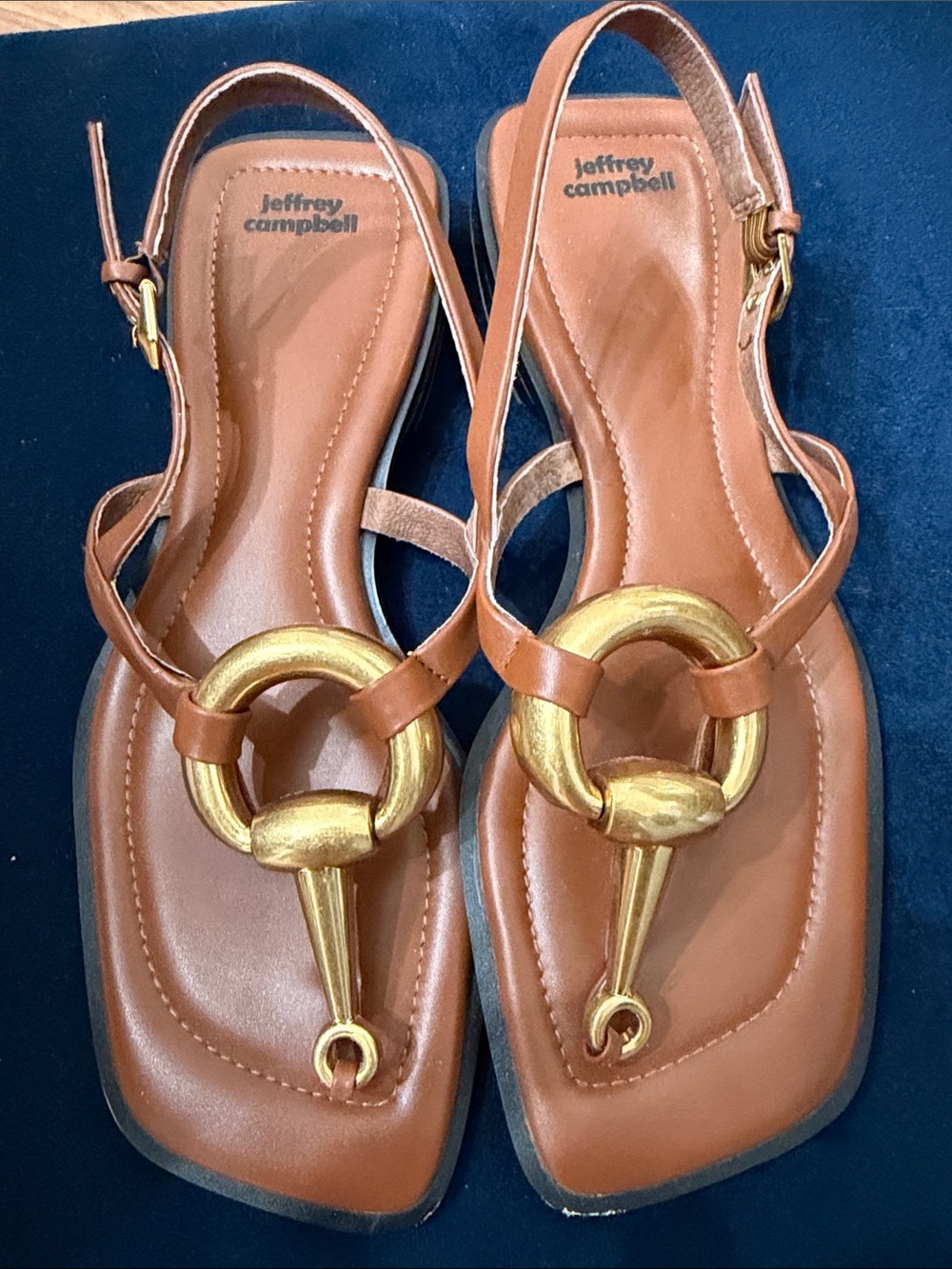 Jeffrey Campbell Tan Leather Slingback Sandals with Gold Ring Detail